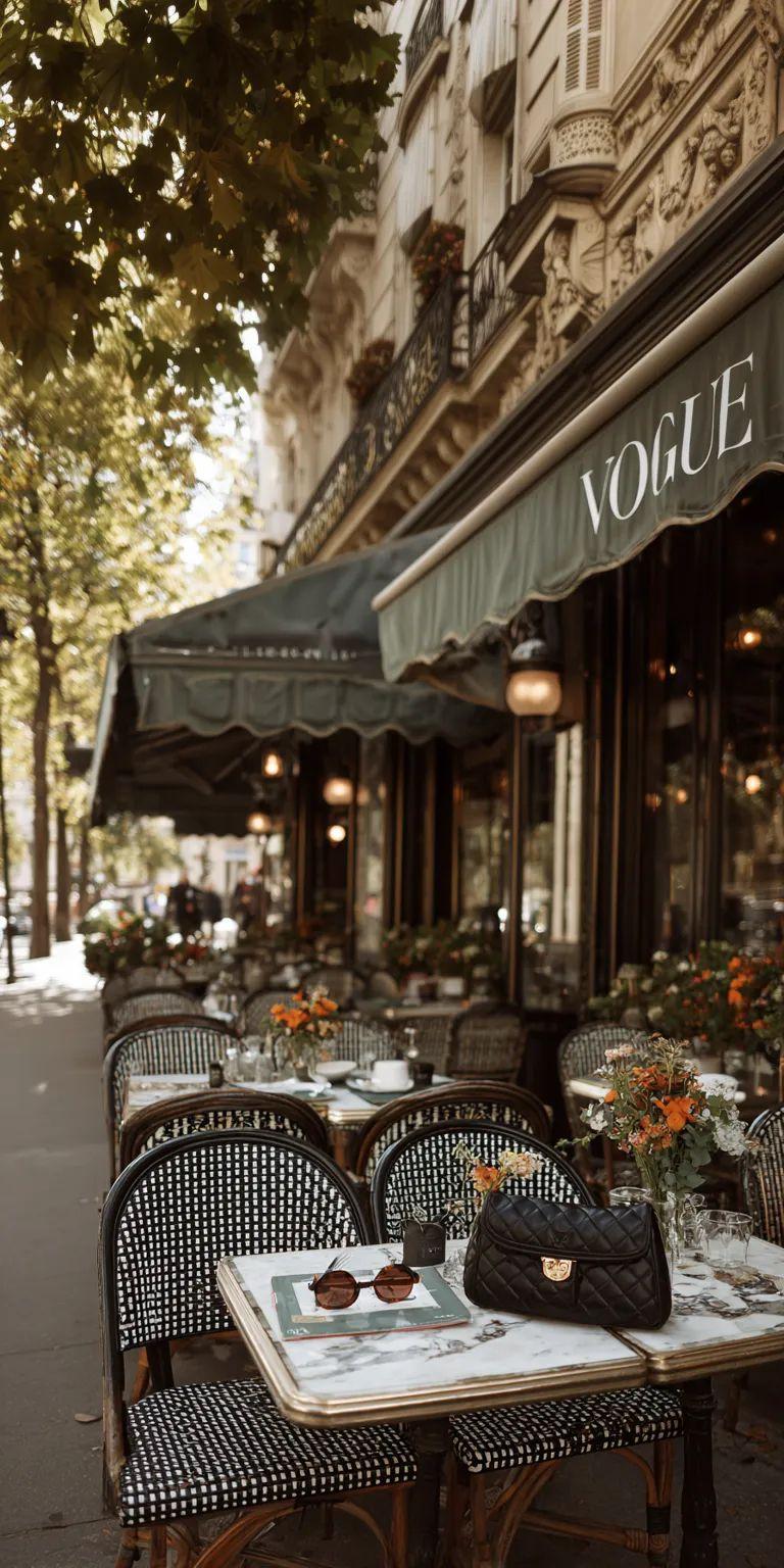 Terrasse de cafe a Paris dans une rue arboree